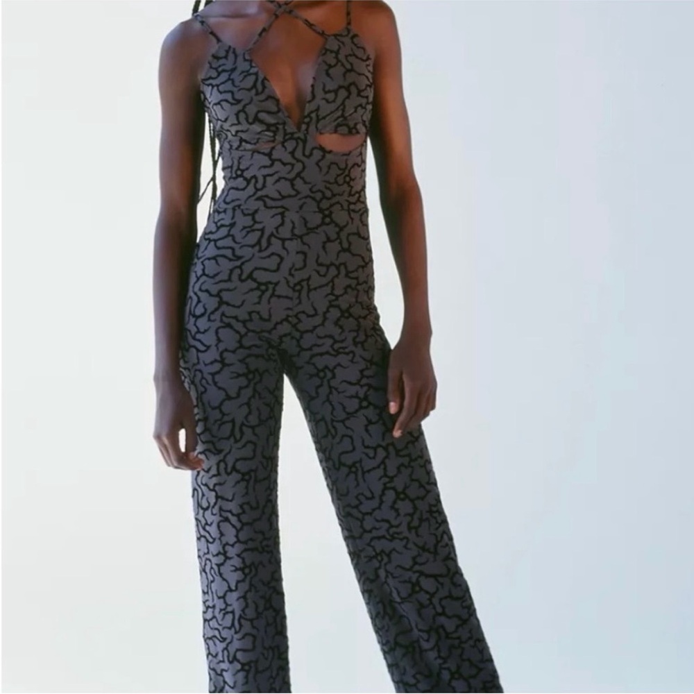 Urban Outfitters Strappy Black & Gray Printed Jumpsuit with cutouts